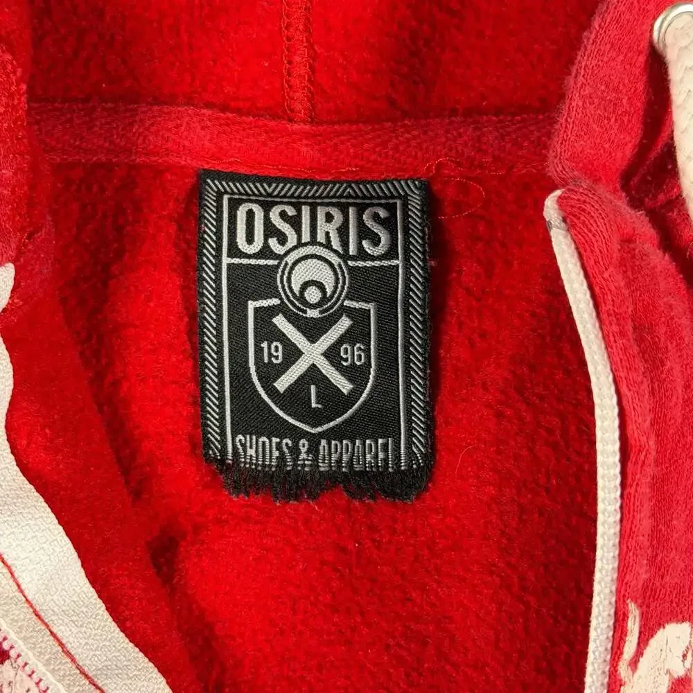 Osiris Shoes & Apparel Vintage Y2K Red Full Zip Up Hoodie Sweatshirt Size Large